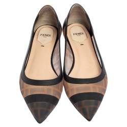 Pre Owned Fendi Black/Brown Zucca Mesh Pointed Toe Ballet Flats Size 37