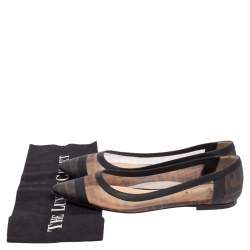Pre Owned Fendi Black/Brown Zucca Mesh Pointed Toe Ballet Flats Size 37