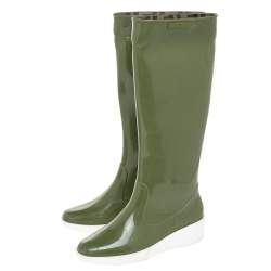 Fendi Green Rubber Wedge Rain Boots Size 36