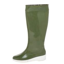 Fendi Green Rubber Wedge Rain Boots Size 36