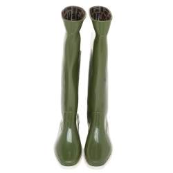 Fendi Green Rubber Wedge Rain Boots Size 36