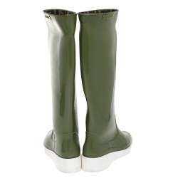 Fendi Green Rubber Wedge Rain Boots Size 36