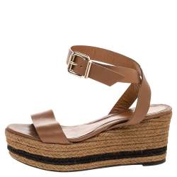 مملوكة مسبقًا صندل كعب روكي فندي إسبادريل جلد بني بحزام كاحل مقاس 38