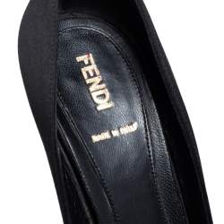 Pre Owned Fendi Black Satin Bow Open Toe Platform Pumps Size 37.5