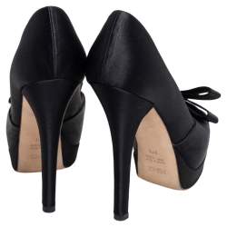 Pre Owned Fendi Black Satin Bow Open Toe Platform Pumps Size 37.5