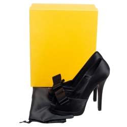 Pre Owned Fendi Black Satin Bow Open Toe Platform Pumps Size 37.5