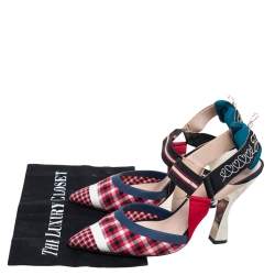 Fendi Multicolor Check Fabric And Nylon Colibri Slingback Sandals Size 38