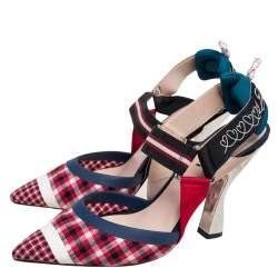 Fendi Multicolor Check Fabric And Nylon Colibri Slingback Sandals Size 38