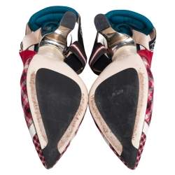 Fendi Multicolor Check Fabric And Nylon Colibri Slingback Sandals Size 38