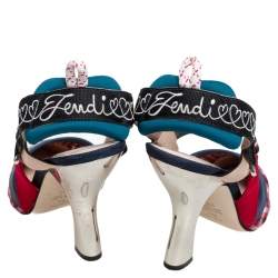 Fendi Multicolor Check Fabric And Nylon Colibri Slingback Sandals Size 38