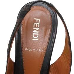 Pre Owned Fendi Brown Zucca Canvas And Leather Bow Peep Toe Slingback Sandals Size 35