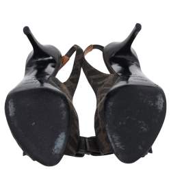 Pre Owned Fendi Brown Zucca Canvas And Leather Bow Peep Toe Slingback Sandals Size 35