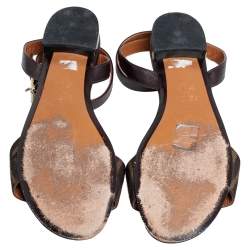 Pre Owned Fendi Tobacco Zucca Canvas and Leather Ankle Strap Flat Sandals Size37