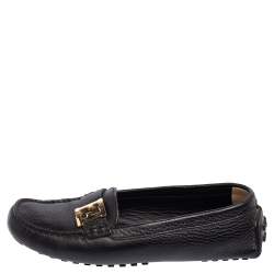 Pre Owned Fendi Black Leather FF Slip On Loafers Size 38.5