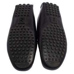Pre Owned Fendi Black Leather FF Slip On Loafers Size 38.5