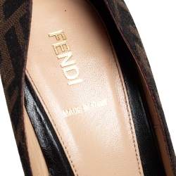 Pre Owned Fendi Tobacco Zucca Canvas Fendista Platform Pumps Size 38