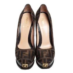 Pre Owned Fendi Tobacco Zucca Canvas Fendista Platform Pumps Size 38