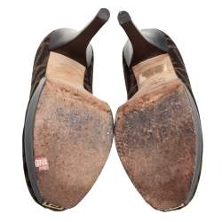 Pre Owned Fendi Tobacco Zucca Canvas Fendista Platform Pumps Size 38