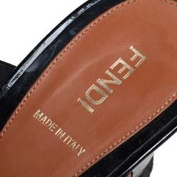 Pre Owned Fendi Black/Tobacco Zucca Canvas and Patent Leather Platform Wedge Sandals Size 41