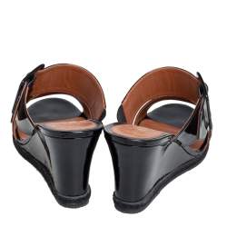 Pre Owned Fendi Black/Tobacco Zucca Canvas and Patent Leather Platform Wedge Sandals Size 41