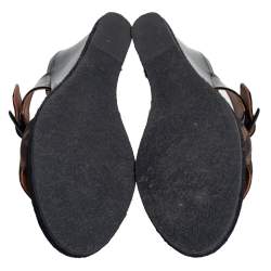 Pre Owned Fendi Black/Tobacco Zucca Canvas and Patent Leather Platform Wedge Sandals Size 41