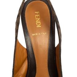 Pre Owned Fendi Tobacco Zucca Canvas and Leather Bow Peep Toe Slingback Sandals Size 39