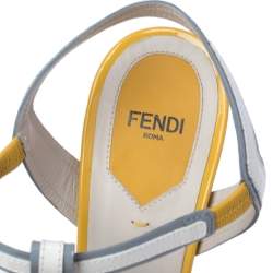 Pre Owned Fendi White/Mustard Patent Leather Fendista T Strap Sandals Size 39.5