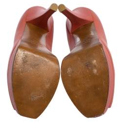 Fendi Pink Leather Fendista Peep Toe Platform Pumps Size 39.5