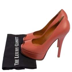 Fendi Pink Leather Fendista Peep Toe Platform Pumps Size 39.5