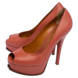 Fendi Pink Leather Fendista Peep Toe Platform Pumps Size 39.5