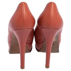 Fendi Pink Leather Fendista Peep Toe Platform Pumps Size 39.5