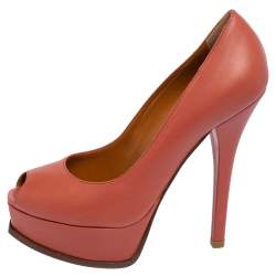 Fendi Pink Leather Fendista Peep Toe Platform Pumps Size 39.5