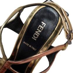 Pre Owned Fendi Two Tone Metallic Leather T Strap Sandals Size 38