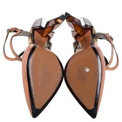 Pre Owned Fendi Two Tone Metallic Leather T Strap Sandals Size 38