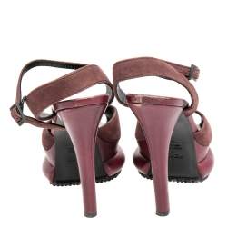 Fendi Burgundy Suede Platform  Ankle Strap Sandals Size 37