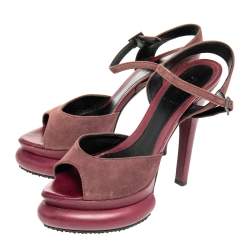 Fendi Burgundy Suede Platform  Ankle Strap Sandals Size 37
