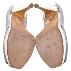 Pre Owned Fendi Silver Leather Fendista Peep Toe Platform Pumps Size 37