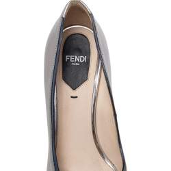 Pre Owned Fendi Silver Leather Fendista Peep Toe Platform Pumps Size 37