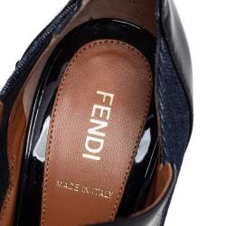 Pre Owned Fendi Blue/Black Patent Leather and Canvas Peep Toe Booties Size 40