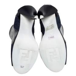 Pre Owned Fendi Blue/Black Patent Leather and Canvas Peep Toe Booties Size 40