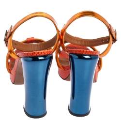 Pre Owned صندل فندي ساتان برتقالي وجلد نقشة السحلية وجلد سير كاحل مقاس 38.5