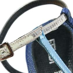 Pre Owned Fendi Blue/Grey Leather, Lizard Embossed Leather And PVC Ankle Strap Sandals Size 38.5