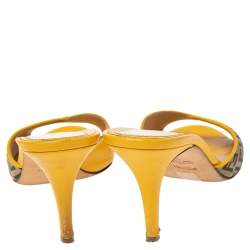 Fendi Yellow/Brown Leather and Zucca Canvas Slide Sandals Size 38