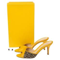 Fendi Yellow/Brown Leather and Zucca Canvas Slide Sandals Size 38