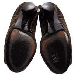 Pre Owned Fendi Tobacco Zucca Canvas Peep Toe Pumps Size 37