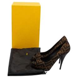 Pre Owned Fendi Tobacco Zucca Canvas Peep Toe Pumps Size 37