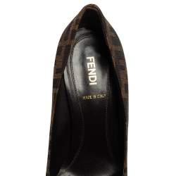 Pre Owned Fendi Tobacco Zucca Canvas Peep Toe Pumps Size 37