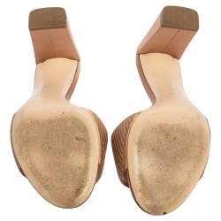 Pre Owned Fendi Beige Satin Logo Embroidered Slide Sandals Size 38.5