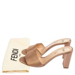 Pre Owned Fendi Beige Satin Logo Embroidered Slide Sandals Size 38.5