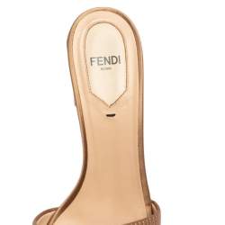 Pre Owned Fendi Beige Satin Logo Embroidered Slide Sandals Size 38.5